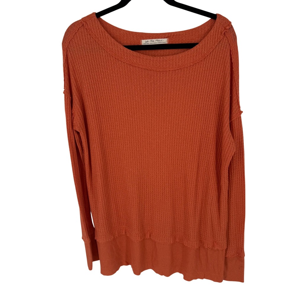 We The Free North Shore Thermal Waffle Knit Top Womens XS Orange Boho